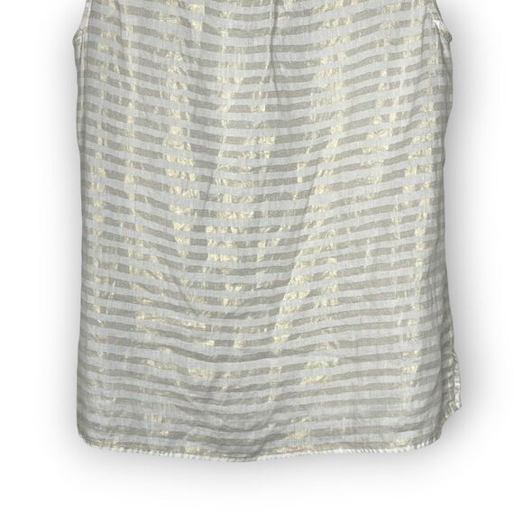 Lucy & Laurel Metallic Stripe 100% Linen Tank Gold and White Women’s Size Large - Picture 6 of 8